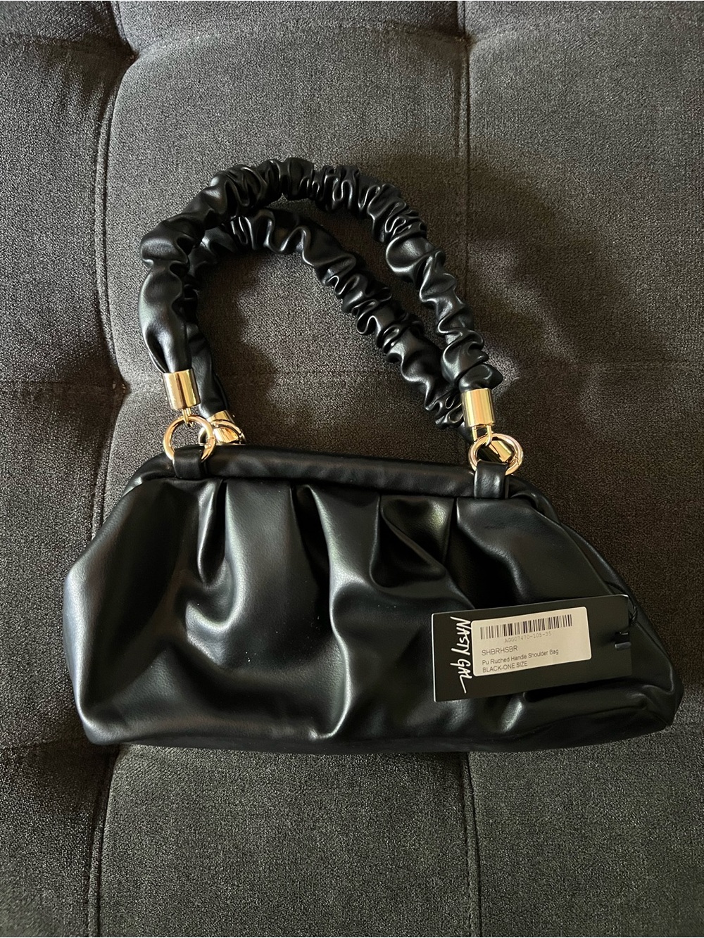 Nasty Gal Black Ruched Top-Handle Womens Bag with Gold Accents - NWT!!